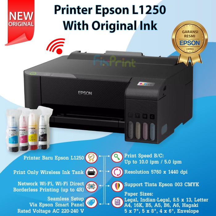 Printer Epson L1250 Black Inktank Printer Epson L1256 White Single Function Print Wireless / WiFi Sharing Printer