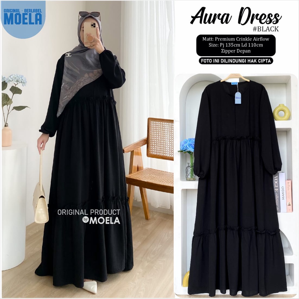 AURA DRESS ld 110cm by ORIGINAL MOELA fashion premium crinkle airflow zipper depan LAVAS GAMIS MUSLI
