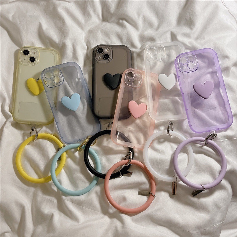 Soft Case Silikon Desain Hati 3d Dengan Rantai Ring Besar Untuk IPhone 12 13 11 Pro Max X Xs Max Xr 7 8 Plus Rmm844