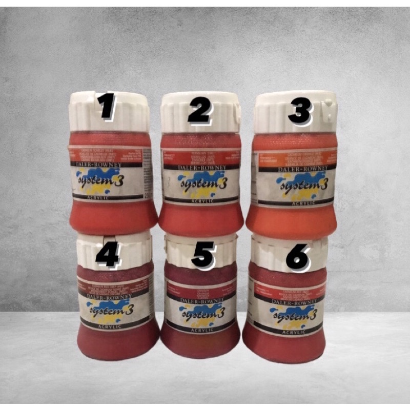 

Daler Rowney System 3 Acrylic Paint cat akrilik versi warna merah red orange jingga 250ml 1/4 liter