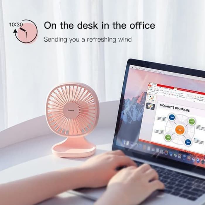 BASEUS PUDDING SHAPED PORTABLE FAN KIPAS ANGIN USB MEJA KERJA KANTOR - Biru Muda