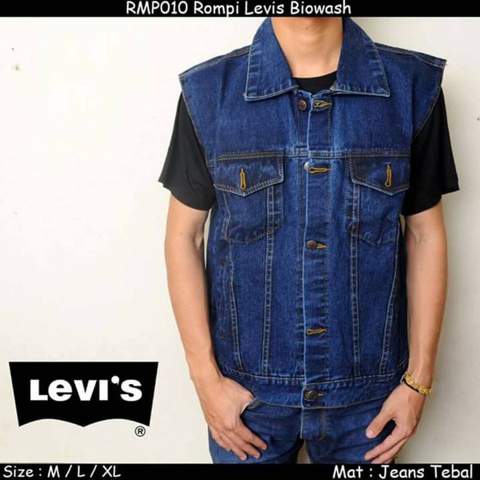 JAKET ROMPI JEANS LEVIS PRIA BIRU BIOWASH KEREN