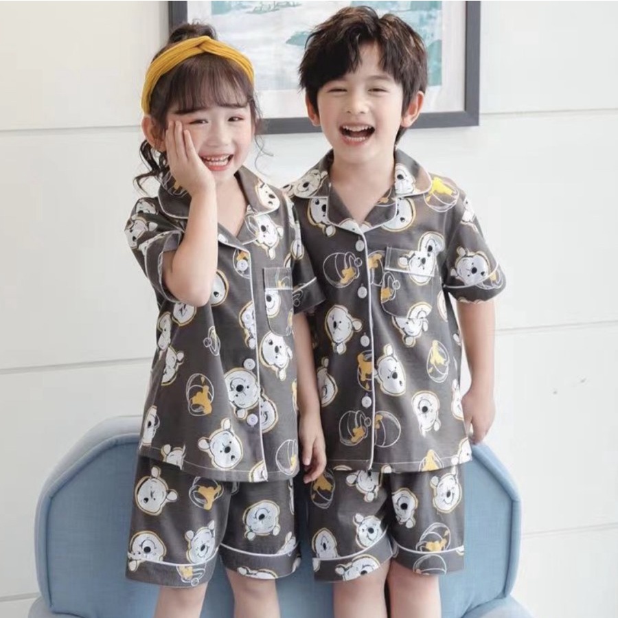 BAJU TIDUR ANAK UNISEX 12THN KATUN IMPORT SET CELANA PENDEK NEW ARRIVAL