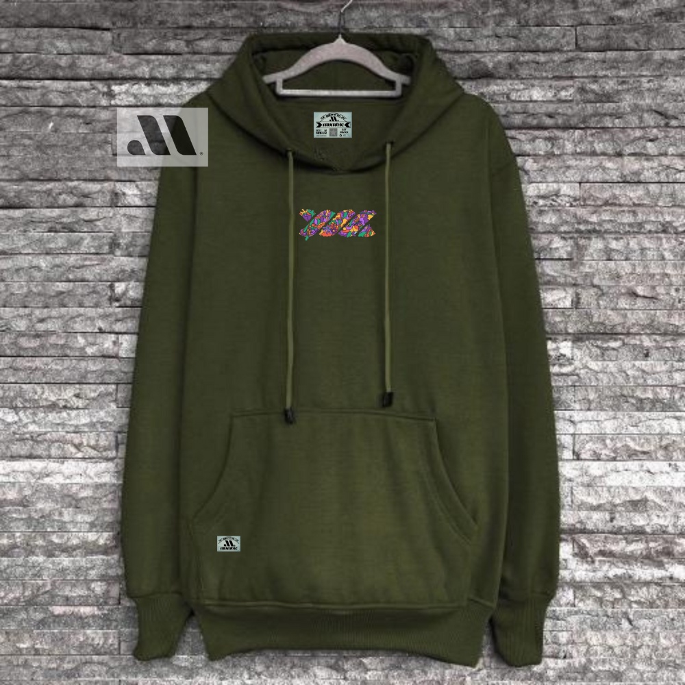 Hoodie Cowok Hijau Army Bahan Katun Flecee Tebal Sweater Hoddie Suatshiirt Hodi Distro