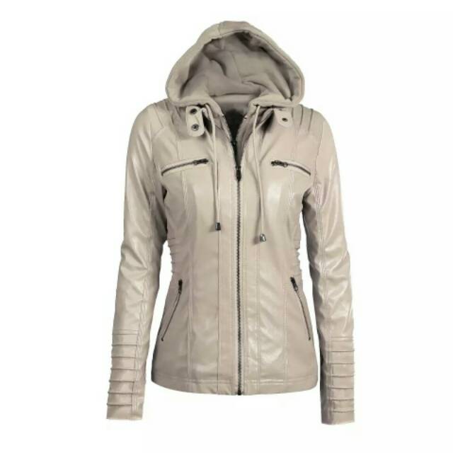 Jaket Semi Kulit Wanita Hoodie/ Sintetis Premium Termurah.