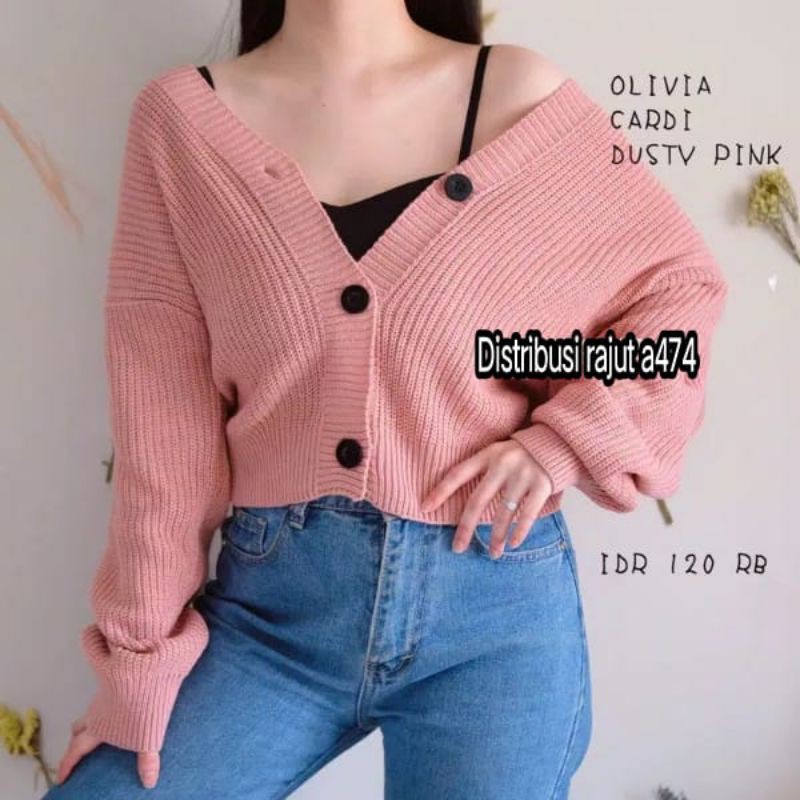Eireen Cardigan Crop Premium| Nacara Outer Kardigan Wanita 7 GAUGE Special-Dustypink