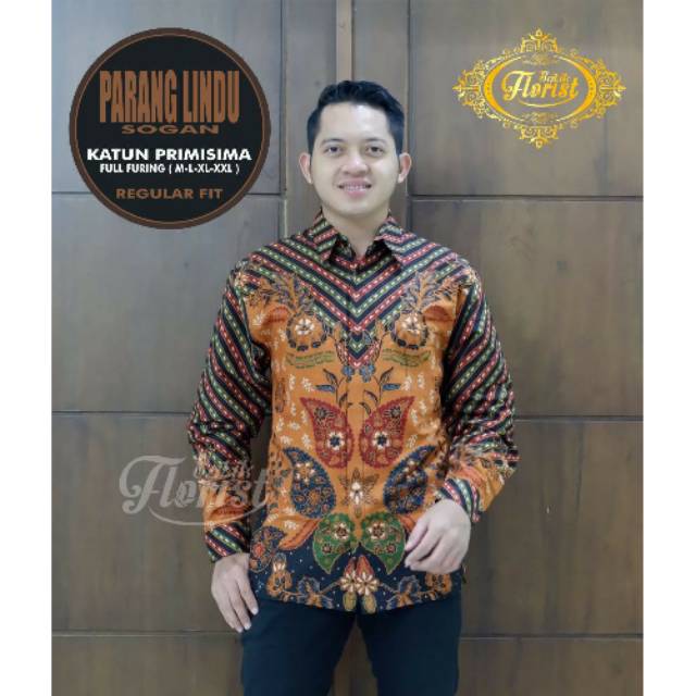 Batik Solo PARANG LINDU SOGAN Kemeja Pria Katun Halus Sragenan Full Furing