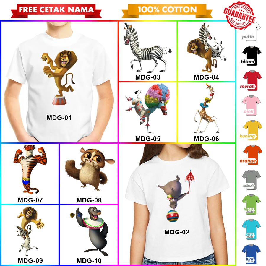 [FREE NAMA!!] Baju Kaos ANAK DAN DEWASA MADAGASCAR BANYAK MOTIF