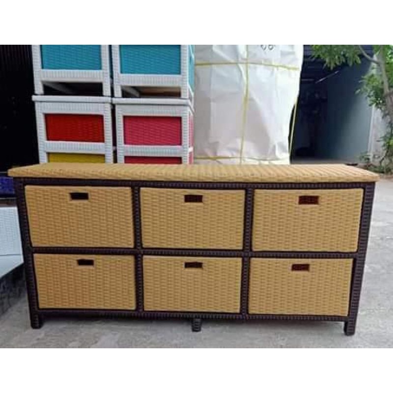 Rak Susun Lemari Laci 6 Kotak Rotan Sintetis