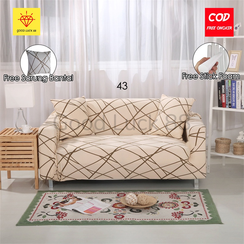 Sarung Sofa 1 seater / 2 seater / 3 seater / 4 seater dan Sofa L Elastis Termurah FREE SARUNG BANTAL