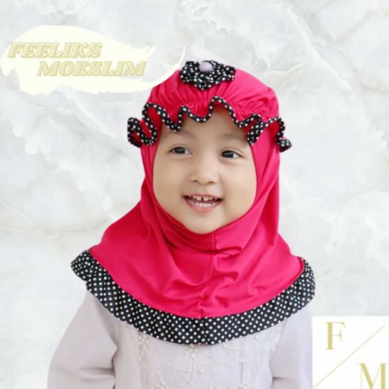 Hijab Anak Topi List Polka / Hijab nyaman lucu murah kualitas PREMIUM