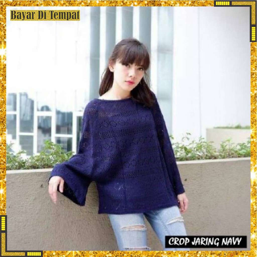 Baju Atasan Wanita Crop Jaring Rajut  Baju Atasan Wanita Rajut Crop  Sweater Rajut Wanita Terbaru