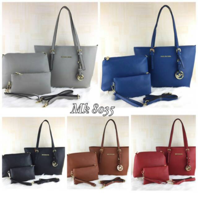 Tas MK set 3 in 1 Tote Bag Murah Branded Import 8035