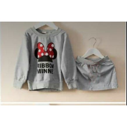 Promo Setelan anak perempuan RIBBON MINNIE Bahan fleece 3-9 tahun