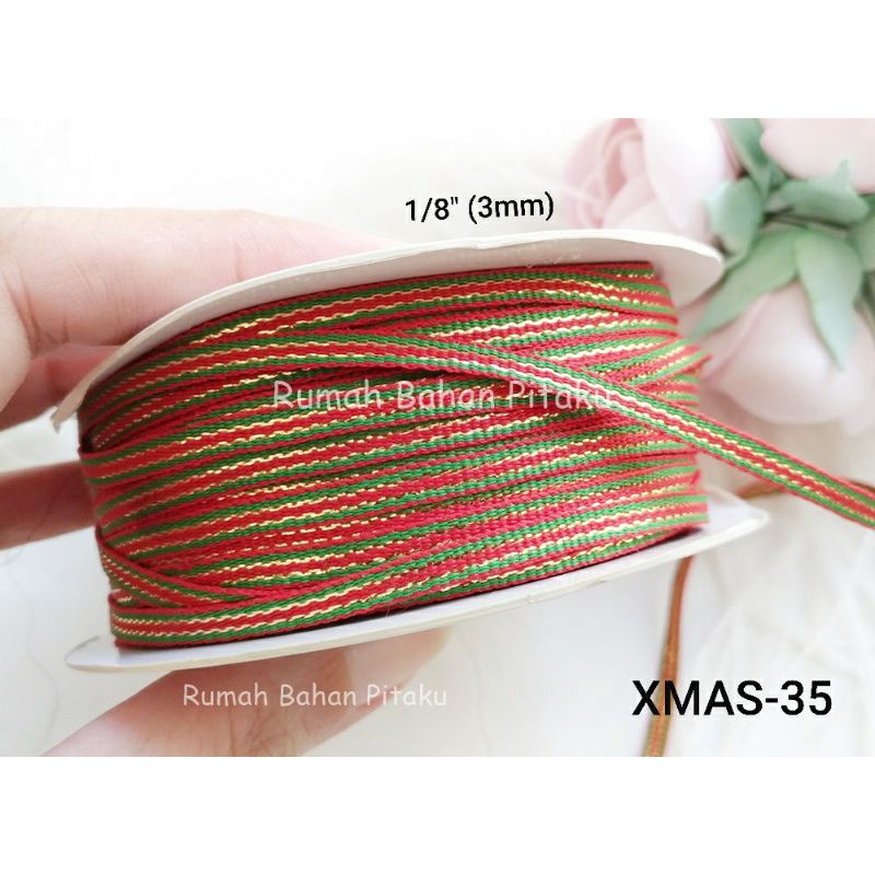 

(XMAS-35) PITA NATAL/XMAS/CHRISTMAS UKURAN 1/8" (3MM) UNTUK HAMPERS/PARCEL, HARGA per-IKAT (ISI 10YARD = 9METER)
