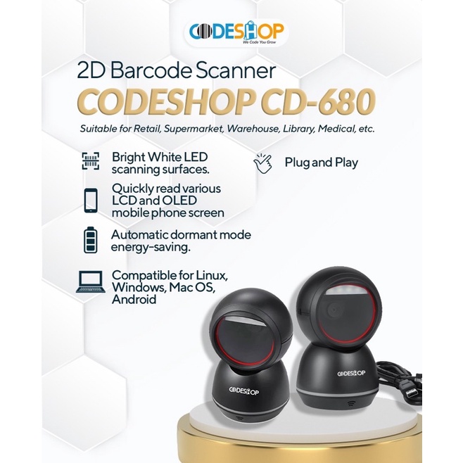 Scanner Barcode 2D Codeshop CD-680 Bukan Honeywell