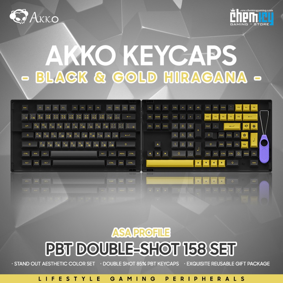 Akko Black &amp; Gold Keycaps Hiragana Version 158 set ASA Profile