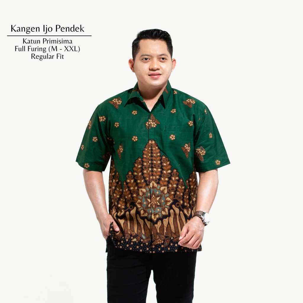 KANGEN IJO PENDEK Kemeja Batik Pria Full Furing Bahan Katun Baturaden