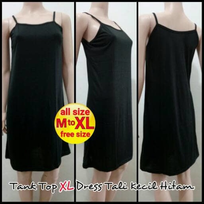 Tank Top Xl Dress Tali Kecil Hitam - Melar | Terusan Inner Panjang