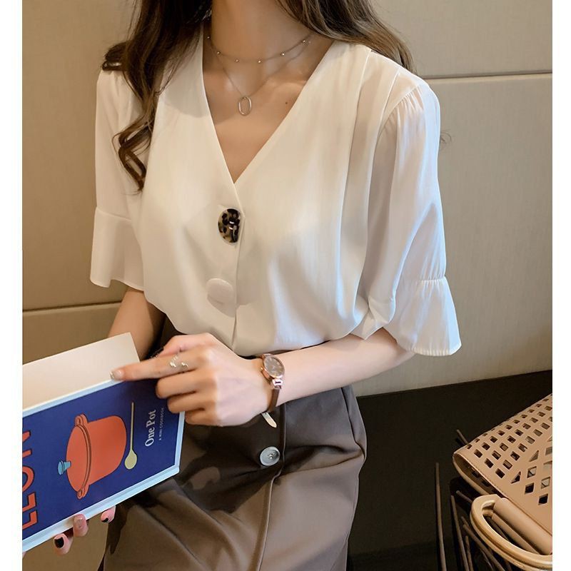 ATASAN BLOUSE WANITA IMPORT PUTIH BUTTON