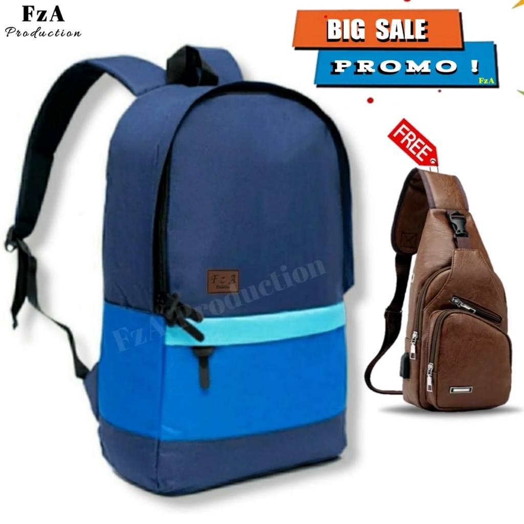 Tas Ransel Punggung Distro Casual Pria Wanita / Tas Ransel Laptop Original - FzA FREE Tas Slempang Kulit