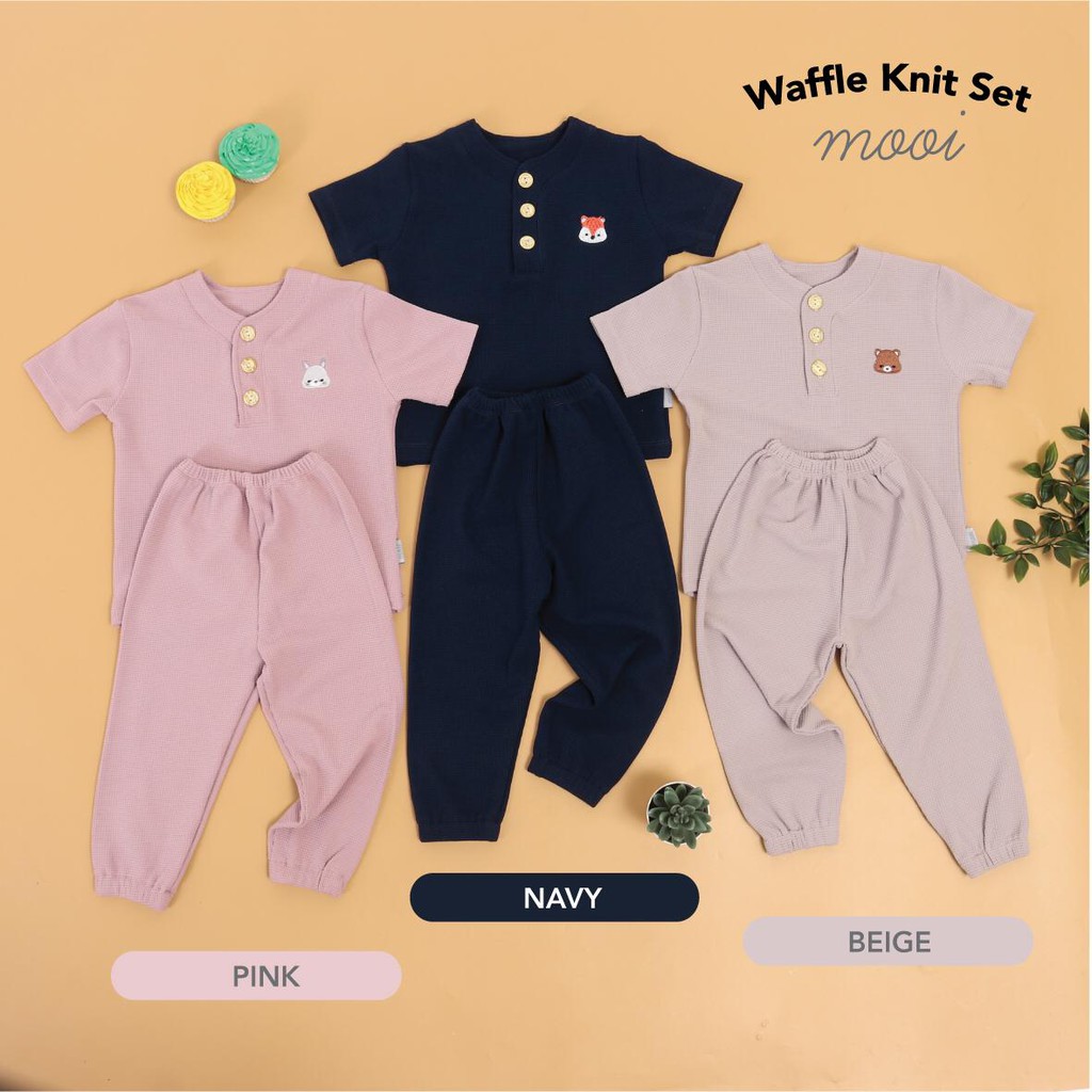 PROMO 7.7 PROMO BAJU LEBARAN MURAH Mooi Setelan Waffle Knit Set - Mooi Setelan Baju pendek Celana Panjang