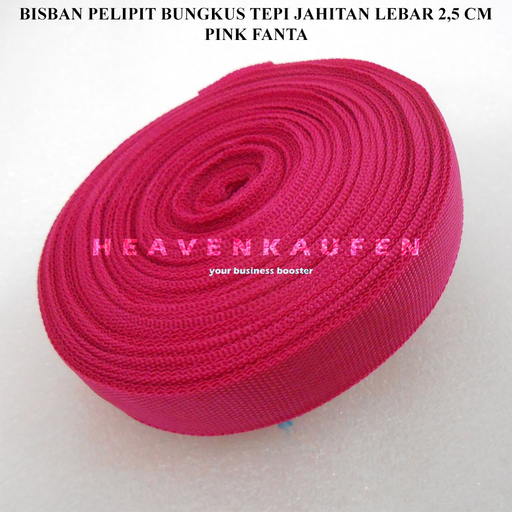 Bisban Pelipit Penutup Bungkus Tepi Jahitan / Webbing PCR Warna Pink Fanta 2,5 cm Harga Per Rol