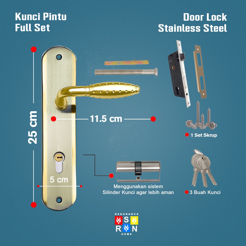 Kunci Pintu Rumah BESAR Gagang Bulat Full Set Resonance Home