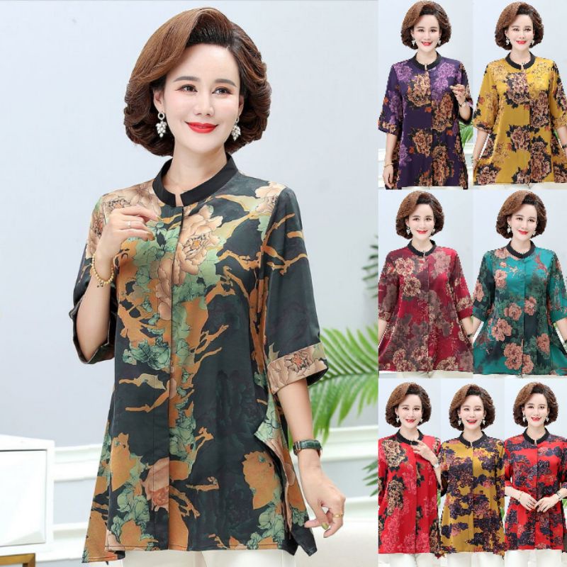 MB-123 XL-7XL Blouse wanita paruh baya impor baju atasan ibu baju orang tua baju imlek wanita baju p