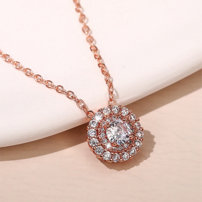 Kalung Liontin Batu Bulat Warna Rose Gold Untuk Wanita