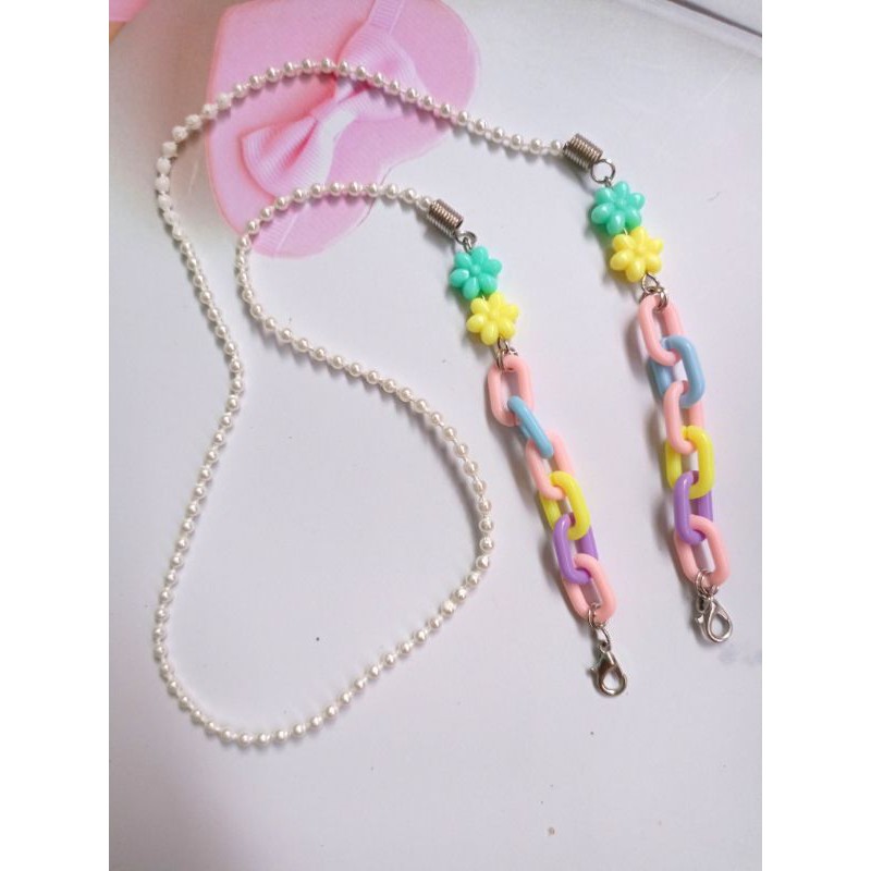 Strap Mask / Tali Maker / Gantungan Masker / Kalung Masker / Konektor Rantai Pastel Mix Bunga