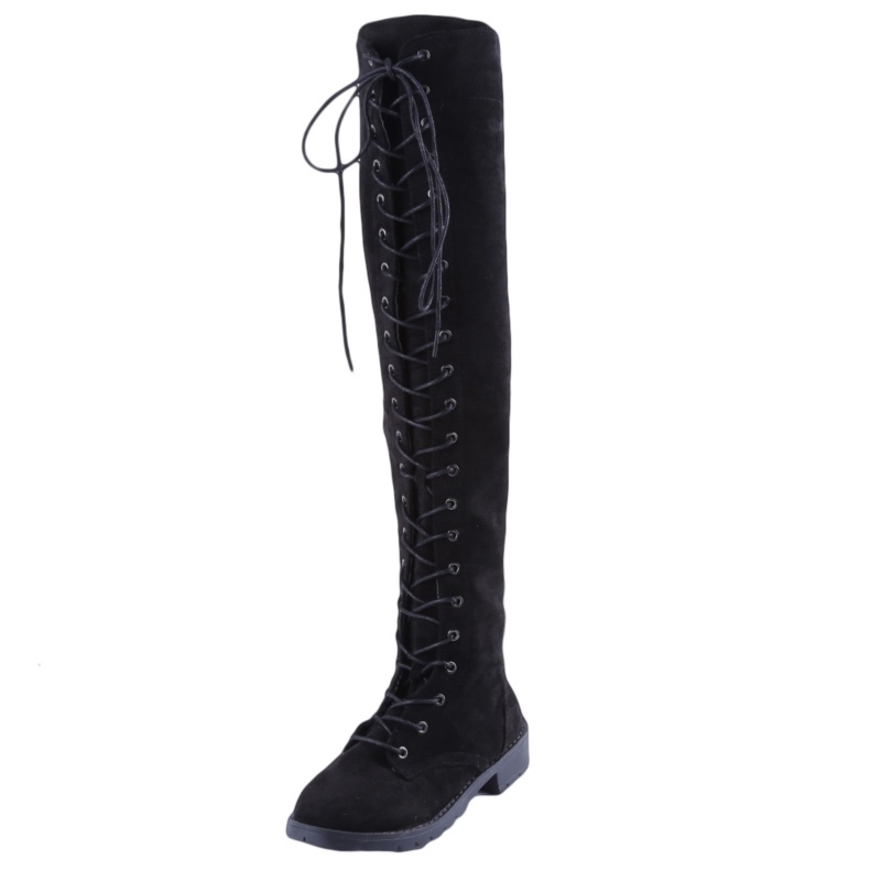 flat lace up knee high boots