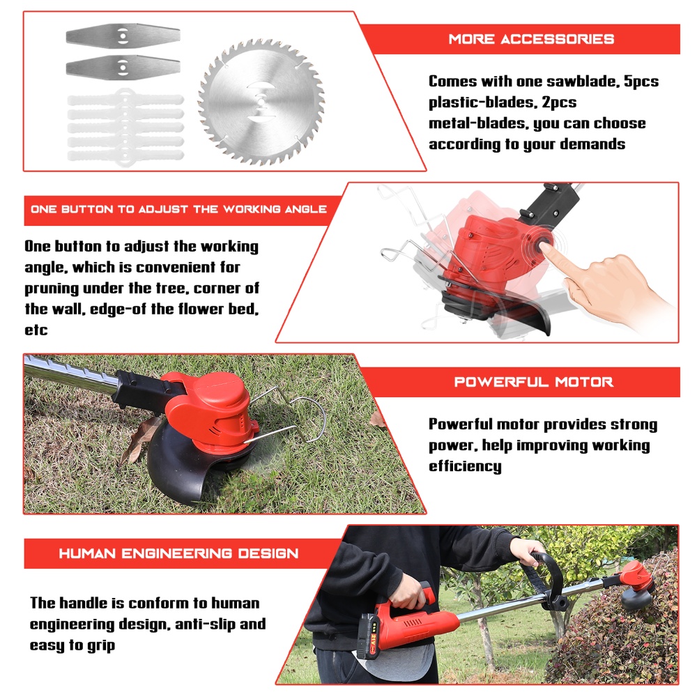 24V Mesin Potong Rumput Lawn Trimmer with Battery, Electric Lawn Mower, Battery-Powered Lawn Mower,Telescopic Handle