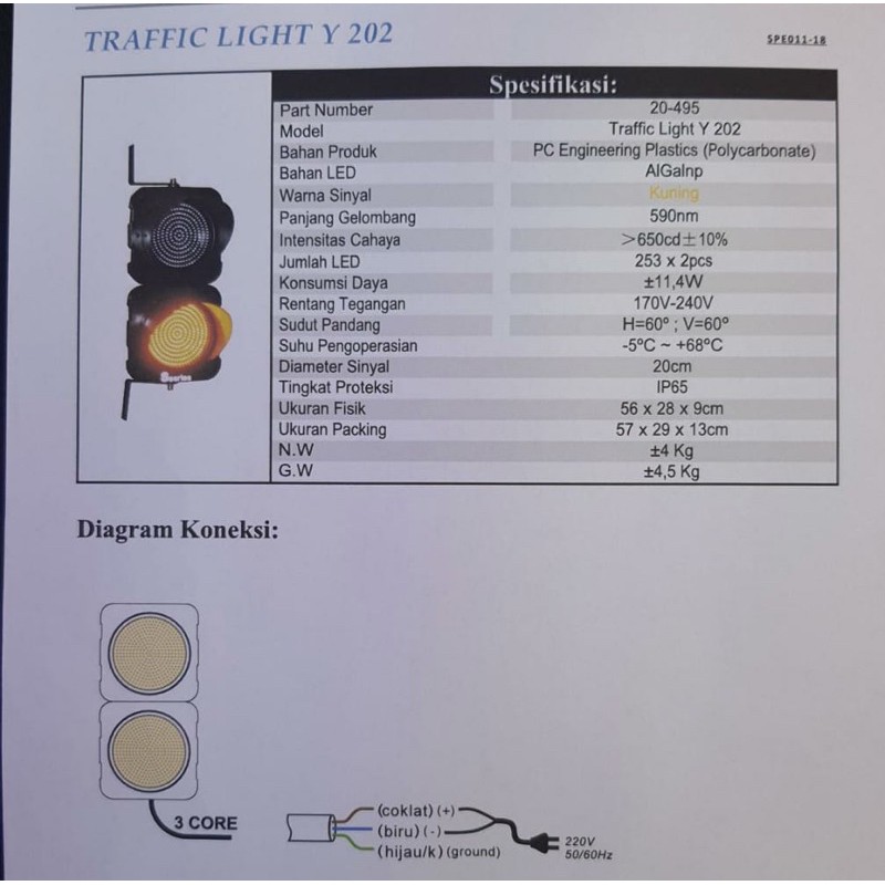 Lampu Lalu Lintas Traffic Light 2 lampu Kuning + Kuning