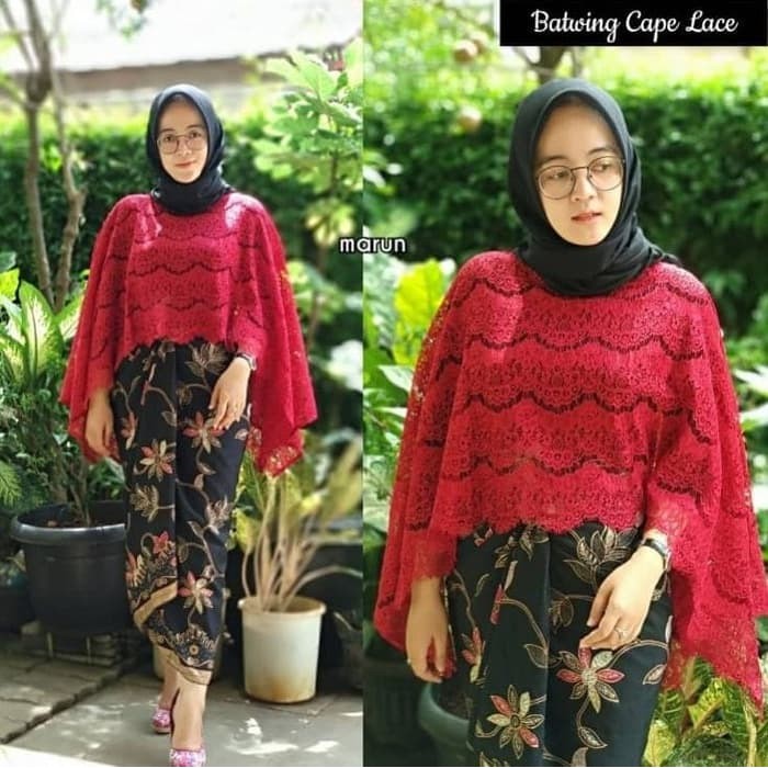 Kebaya Modern Setelan Cape Glitter / Batwing Brokat / Kalong Brokat JUMBO Classic Pink dan Lainnya