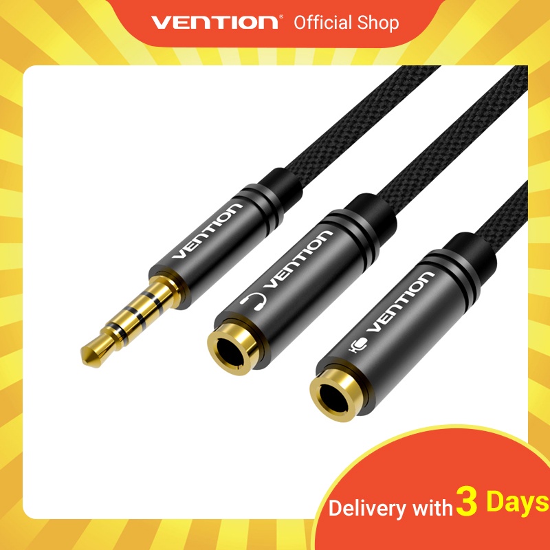 Vention Kabel Audio Splitter Jack 3.5mm Male Ke Female Untuk Handphone/Mp3