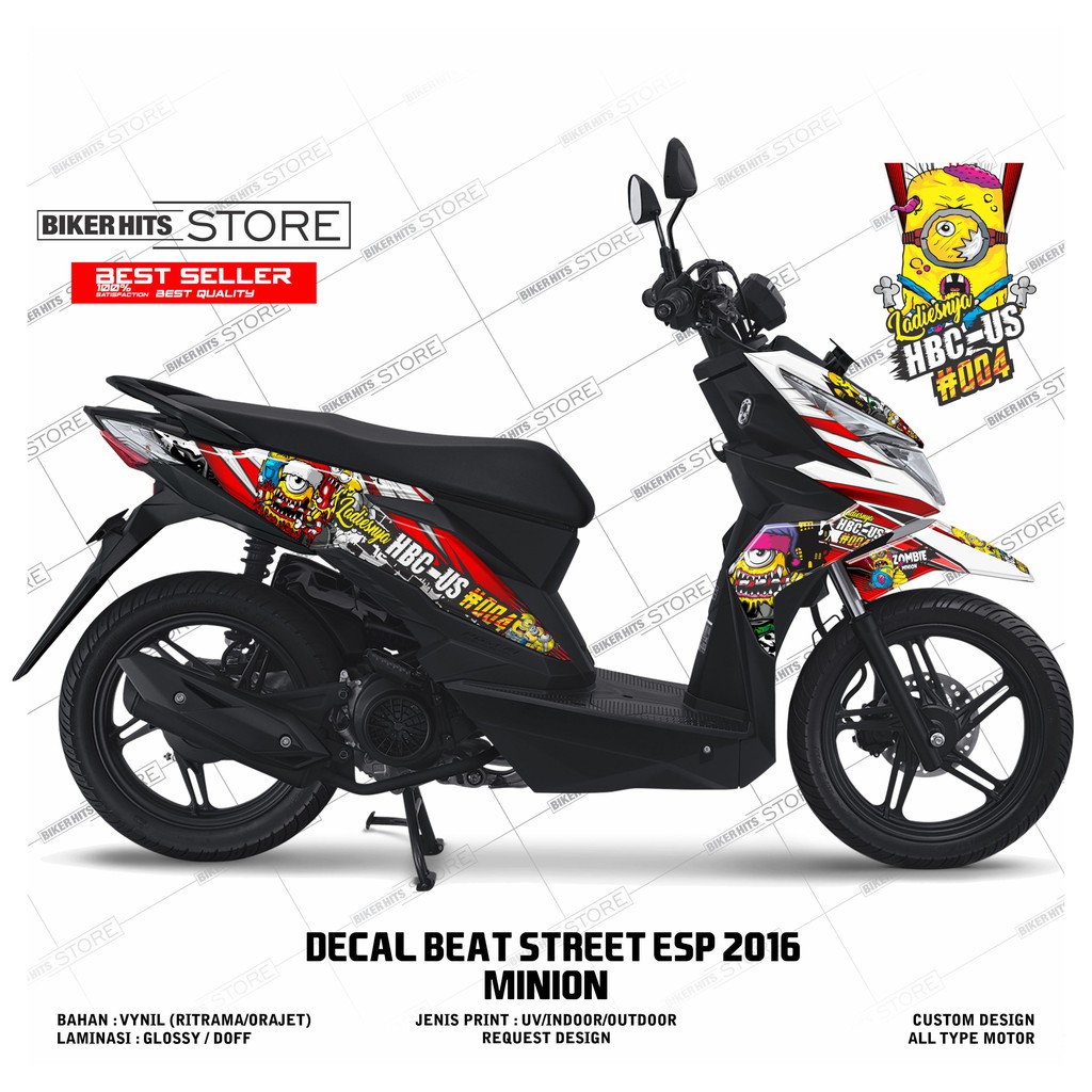DECAL STIKER MOTOR VARIASI HONDA BEAT STREET ESP 2016 2017 MOTIF MINION KUNING Shopee Indonesia
