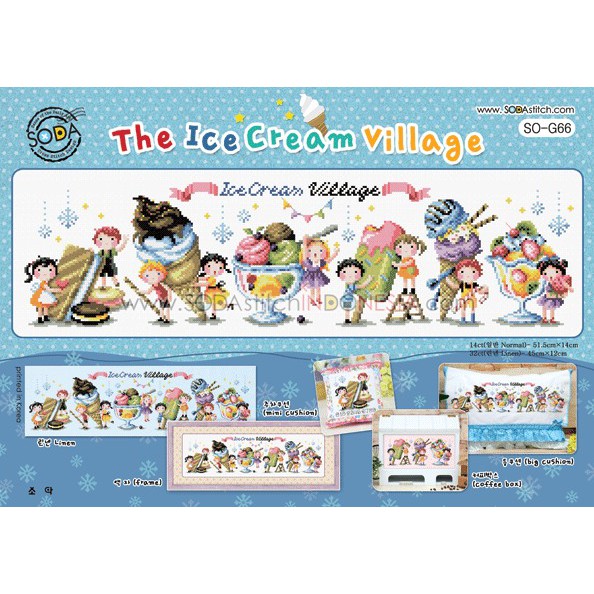 Paket DIY Craft Sulam Kristik Strimin Cross Stitch Sodastitch SO-G66 - The Ice Cream Village Food