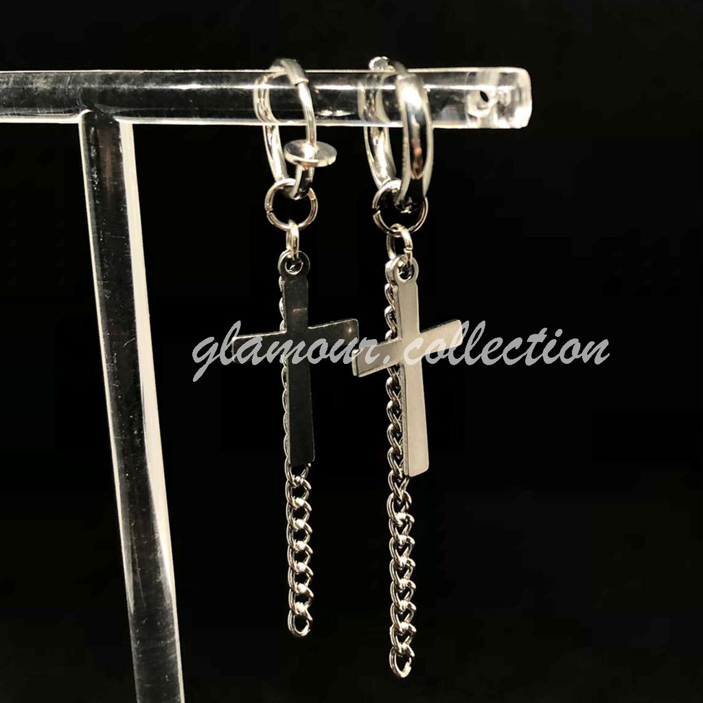 [COD] Anting Tindik/Jepit Telinga Model BTS Bandul Rantai Salib KPOP GLMR 3 Fashion Pria/Wanita