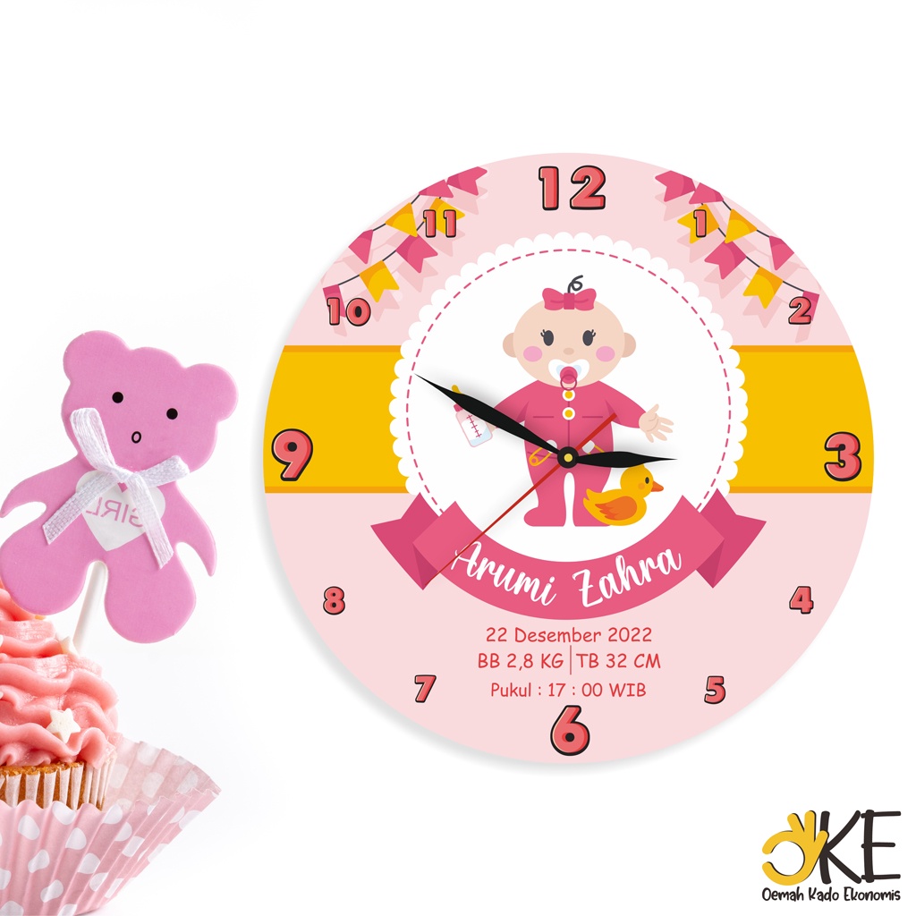 Hadiah Kelahiran Bayi Jam Dinding Custom Tulisan Kado Kelahiran Gift Baby Lucu