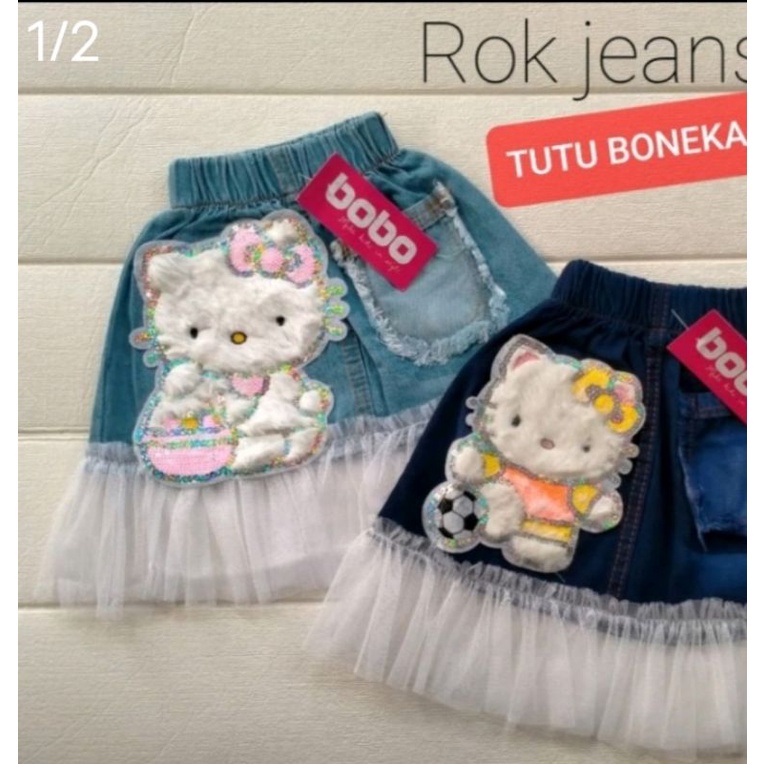 Rok Jeans anak tutu Gambar karakter Bulu Ukuran 1-7 tahun