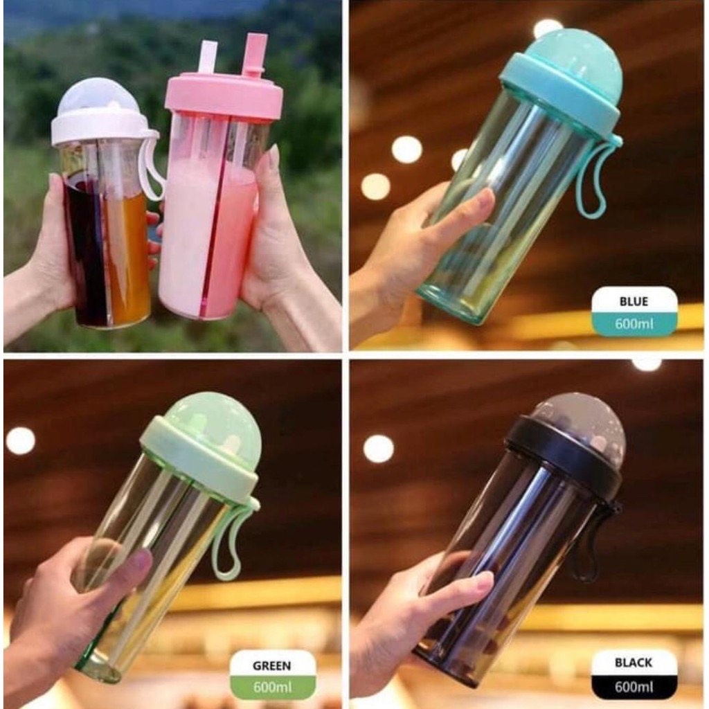 [ OBJ ] Botol Minum 2 Sisi Duet Couple Bottle Travel Botol Minum Duet Use Bottle Dua Sisi Sedotan