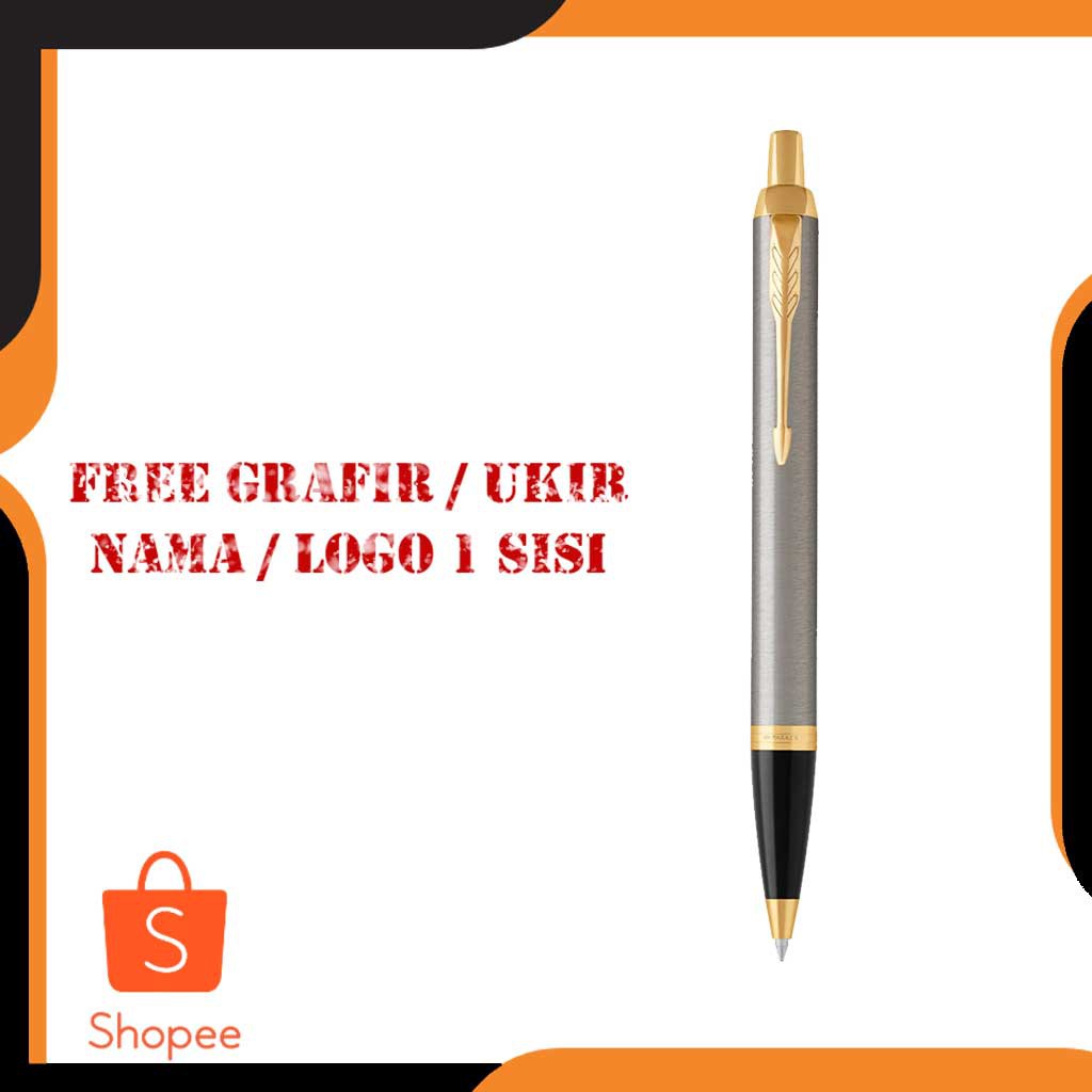

Pulpen Parker IM Brushed Metal Gratis Ukir Nama Ballpoint Original Klip Emas
