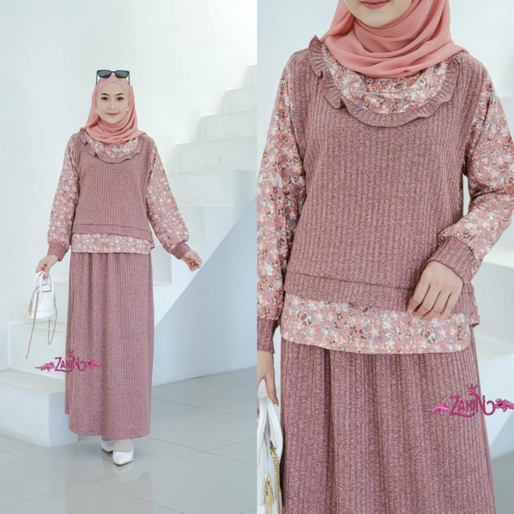 SERENA KNIT ORI ZAHIN DAN ALINDA ONE SET ROK ATASAN ORIGINAL BUSANA MUSLIM TERBARU OOTD FASHION MUSLIMAH