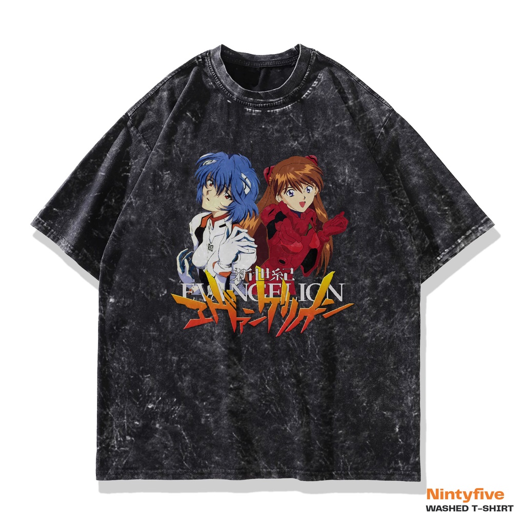 Evangelion Anime Washed Tee - Kaos Neon Genesis Evangelion Oversized