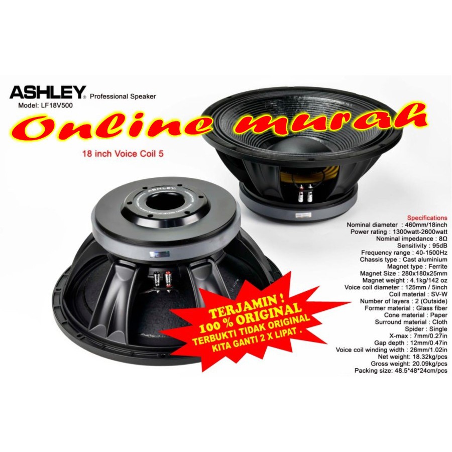 SPEAKER ASHLEY 18 INCH LF18V500 lf18v500 VOICE COIL 5 INCH 1300-2600 WATT