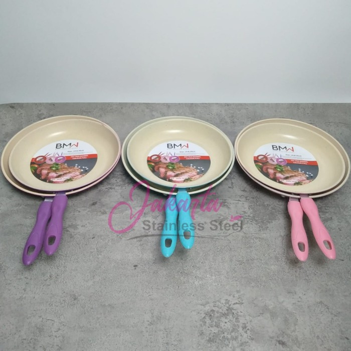 JSS - Teflon Set Wajan Penggorengan Fry Pan Marble Wok Pan BMW Kuali 1 Set Isi 2 Pcs
