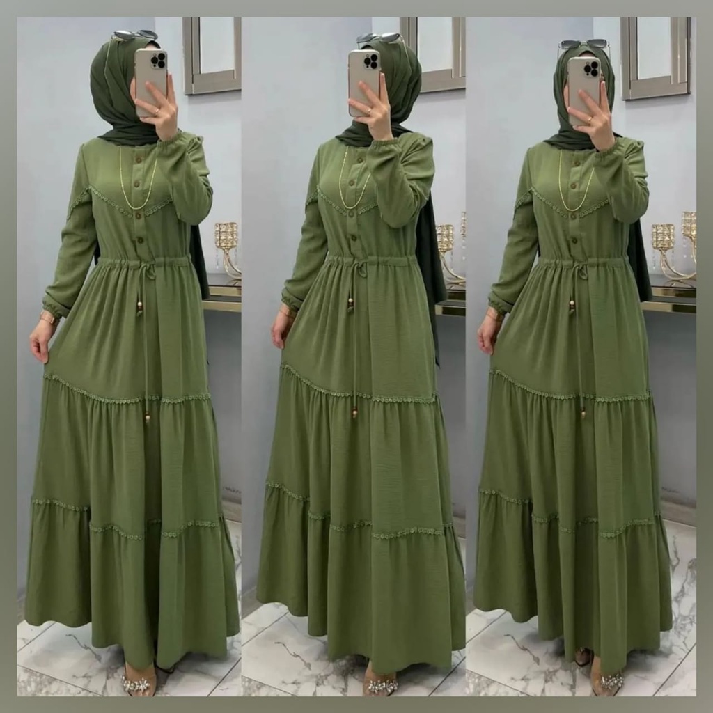 Baju Wanita Gamis Malaysia Ceruty Babydoll Full Furing Natalia Dress Busui Friendly Gamis Kondangan Modern Gaun Pesta Muslimah