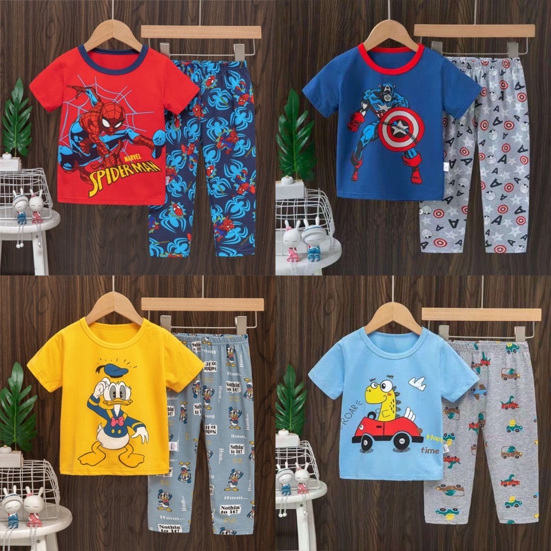 piyama anak baju tidur lengan pendek 1 2 3 4 5 6 tahun laki laki import kubao celana panjang kaos adem