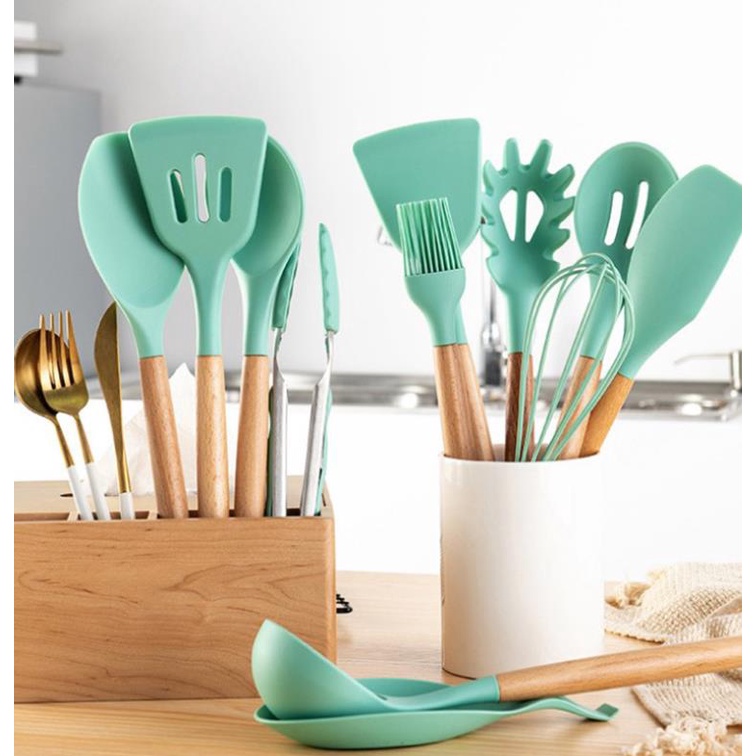 Spatula Sillicone Utensil Set 11 Pcs / Peralatan Memasak Anti Leleh Panas